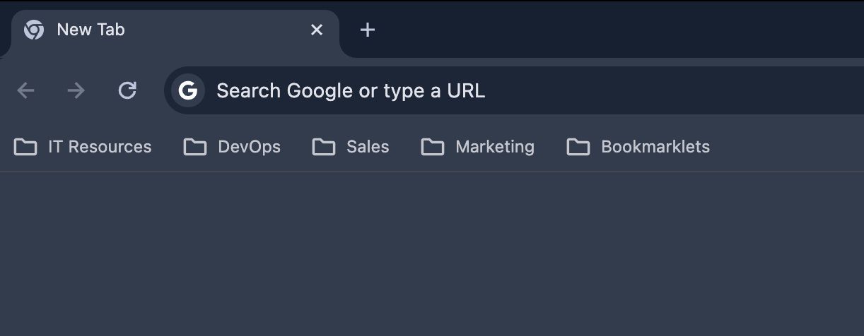 A screenshot of Google Chromes Bookmark Bar with various example Bookmark Folders.