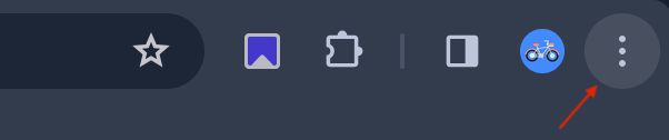 Screenshot of Google Chrome with an arrow pointing to the settings button