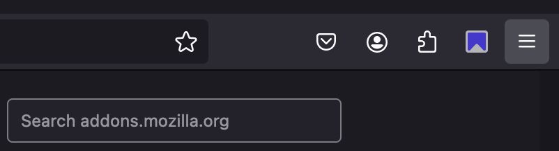 Close up of the top right of a Firefox window with the settings hamburger button selected