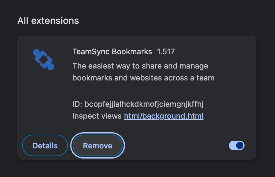 TeamSync Bookmarks - Remove Extension step